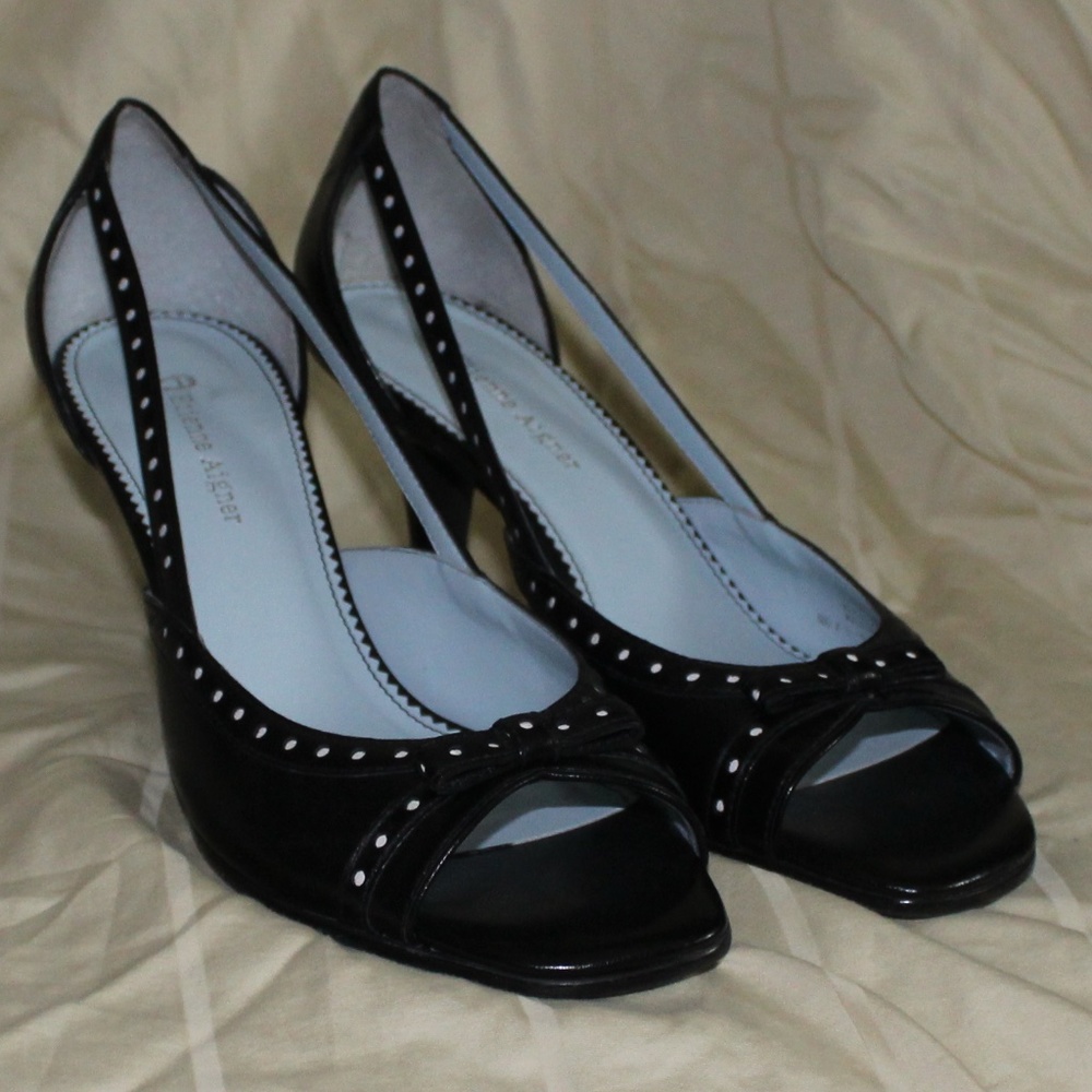 Etienne Aigner Newport Open Toe Polka Dot Heel Sz 7 1/2M